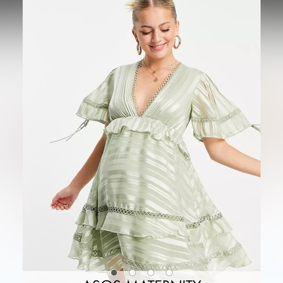 ASOS Design Maternity Sage Satin Green Dress - Picture 12 of 13